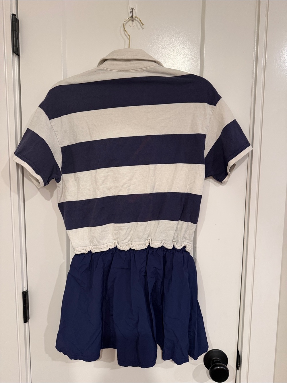Daily Practice by Anthropologie Short Sleeve Ember Romper Striped Polo Navy - Picture 6 of 9